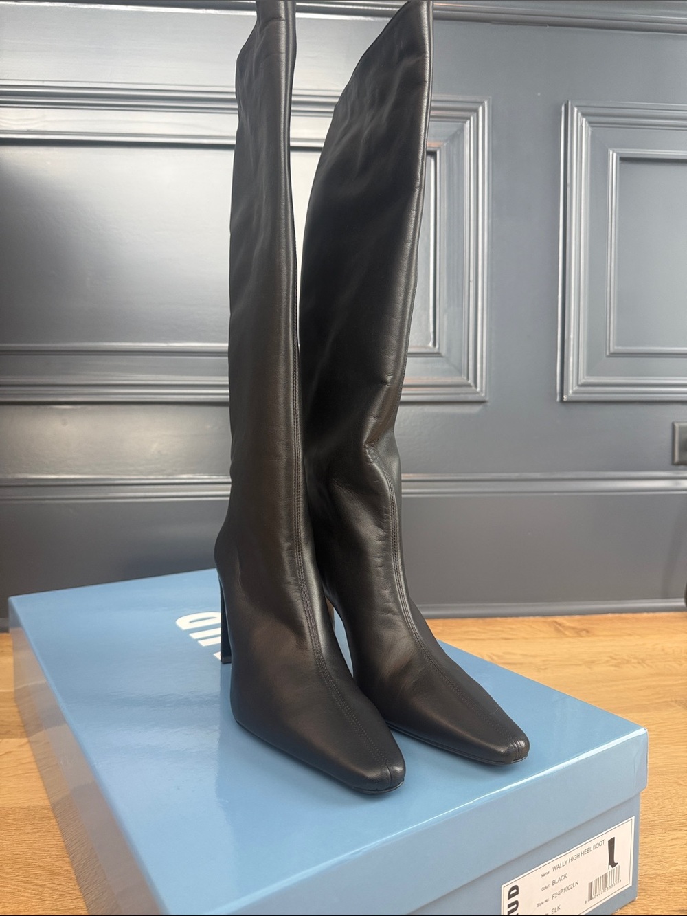 STAUD Wally high heel Women's Black Knee-High Leather Boots